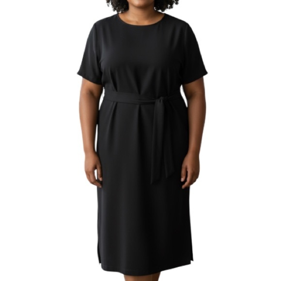 Zara Woman Tied Waist Shift Dress Midi Black Size XL - Picture 1 of 11
